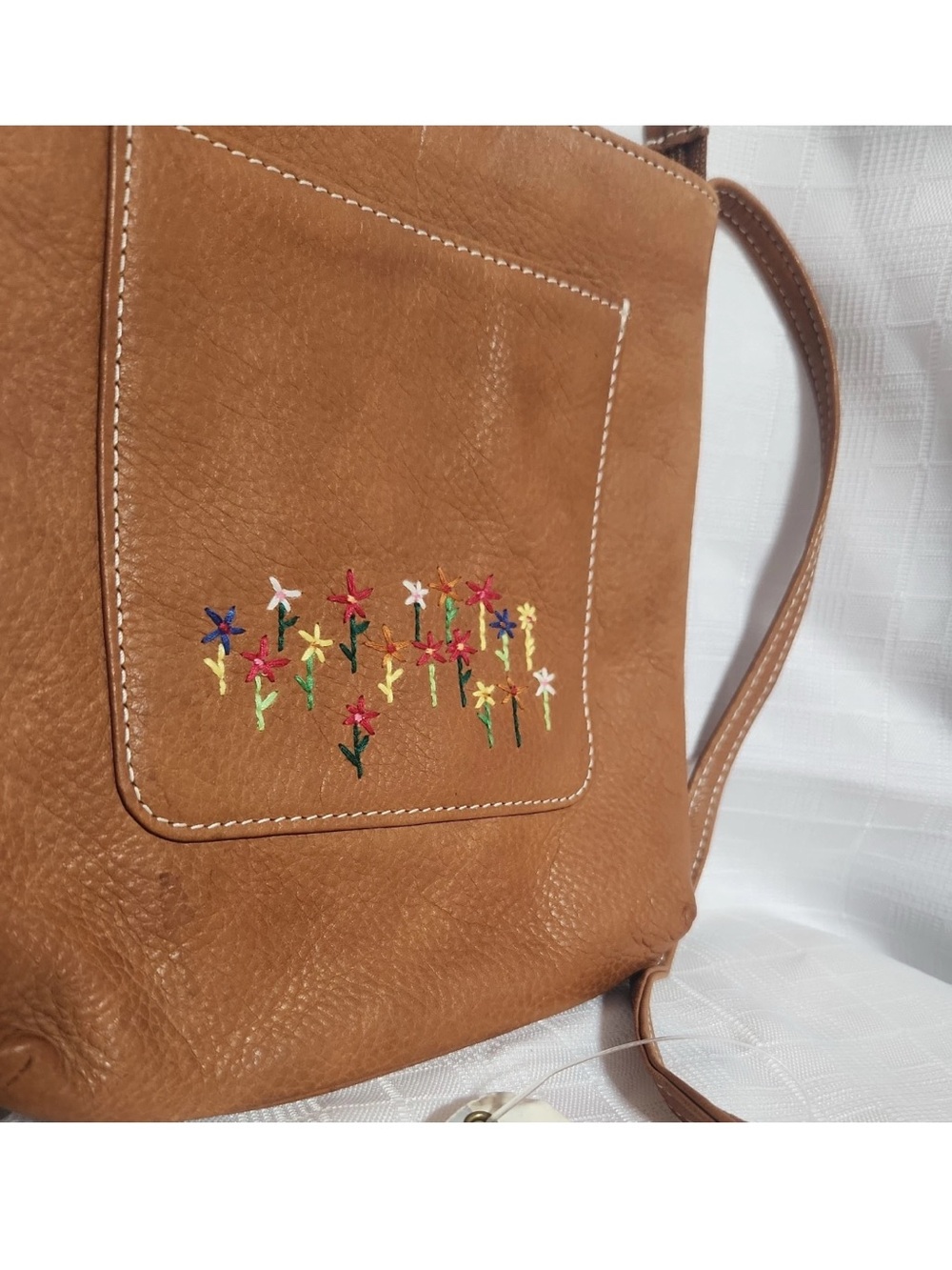 Fossil Brown Leather Crossbody with Colorful Floral Embroidery - Picture 5 of 9